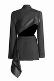 Black Peak Lapel Cut-out Women Blazer