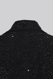 Sparkly Black Notched Lapel Women Blazer with Beading