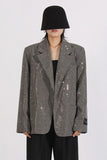 Grey Glitter Notched Lapel Sequined Women Blazer