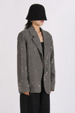 Grey Glitter Notched Lapel Sequined Women Blazer