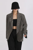 Grey Glitter Notched Lapel Sequined Women Blazer