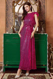 Fuchsia Ruffle Sleeves Long Prom Dress