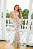 Apricot Floral Mermaid Long Prom Dress