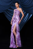 Sparkly Purple One Shoulder Long Prom Dress With Slit