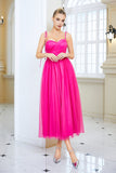 Fuchsia A Line Spaghetti Straps Prom Dress with Bow