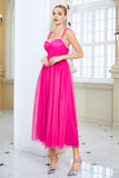 Fuchsia A Line Spaghetti Straps Prom Dress with Bow