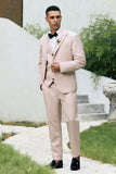 Light Khaki Peak Lapel 3 Piece One Button Men's Prom Suits