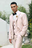 Light Khaki Peak Lapel 3 Piece One Button Men's Prom Suits