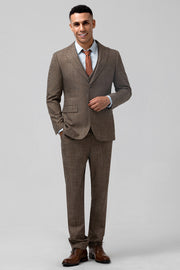 3 Pieces Brown Fitted Groomsmen Suit