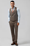 3 Pieces Brown Fitted Groomsmen Suit