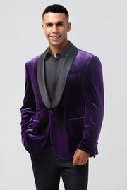 Dark Purple Luxury Velvet Notched Lapel Men's Prom Blazer