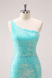 Sparkly Mint One Shoulder Tight Short Prom Dress with Sequins