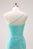 Sparkly Mint One Shoulder Tight Short Prom Dress with Sequins