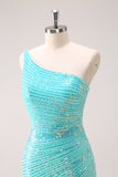 Sparkly Mint One Shoulder Tight Short Prom Dress with Sequins