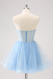 Sky Blue A Line Sweetheat Corset Tulle Prom Dress with Sequins