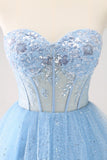 Sky Blue A Line Sweetheat Corset Tulle Prom Dress with Sequins