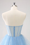 Sky Blue A Line Sweetheat Corset Tulle Prom Dress with Sequins