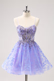 Sparkly Lilac A Line Spaghetti Straps Short Prom Dress with Sequins