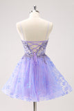 Sparkly Lilac A Line Spaghetti Straps Short Prom Dress with Sequins