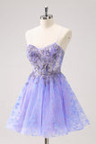 Sparkly Lilac A Line Spaghetti Straps Short Prom Dress with Sequins