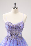 Sparkly Lilac A Line Spaghetti Straps Short Prom Dress with Sequins