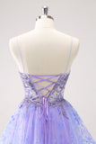 Sparkly Lilac A Line Spaghetti Straps Short Prom Dress with Sequins