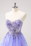 Sparkly Lilac A Line Spaghetti Straps Short Prom Dress with Sequins