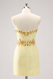 Sparkly Yellow Spaghetti Straps Tight Prom Dress with Sequins