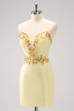 Sparkly Yellow Spaghetti Straps Tight Prom Dress with Sequins