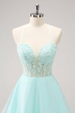 Green A Line Spaghetti Straps Corset Short Prom Dress