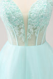 Green A Line Spaghetti Straps Corset Short Prom Dress