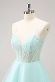 Green A Line Spaghetti Straps Corset Short Prom Dress