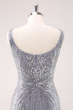 Sparkly Grey Square Neck Short Tight Prom Dress with Sequins