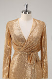 Golden Sequins Short Tight V Neck Prom Dress