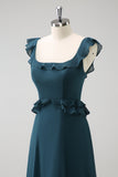 Dark Peacock Green Scoop Neck A-Line Chiffon Bridesmaid Dress