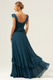 Dark Peacock Green Scoop Neck A-Line Chiffon Bridesmaid Dress