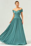 Eucalyptus Off the Shoulder Cut Out A-line Bridesmaid Dress