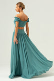 Eucalyptus Off the Shoulder Cut Out A-line Bridesmaid Dress