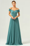 Eucalyptus Off the Shoulder Cut Out A-line Bridesmaid Dress