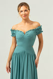 Eucalyptus Off the Shoulder Cut Out A-line Bridesmaid Dress