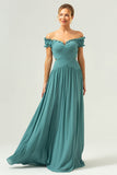 Eucalyptus Off the Shoulder Cut Out A-line Bridesmaid Dress