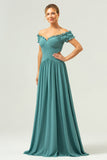 Eucalyptus Off the Shoulder Cut Out A-line Bridesmaid Dress