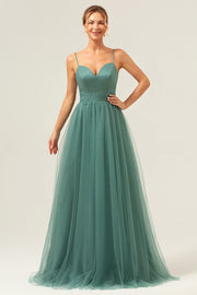 Eucalyptus Spaghetti Straps Empire Waist A-Line Tulle Bridesmaid Dress