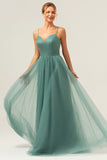 Eucalyptus Spaghetti Straps Empire Waist A-Line Tulle Bridesmaid Dress