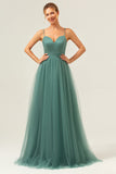 Eucalyptus Spaghetti Straps Empire Waist A-Line Tulle Bridesmaid Dress