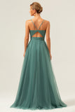 Eucalyptus Spaghetti Straps Empire Waist A-Line Tulle Bridesmaid Dress