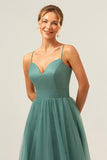 Eucalyptus Spaghetti Straps Empire Waist A-Line Tulle Bridesmaid Dress