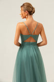 Eucalyptus Spaghetti Straps Empire Waist A-Line Tulle Bridesmaid Dress