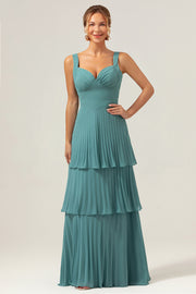 Eucalyptus Ruched A-Line Tiered Chiffon Bridesmaid Dress