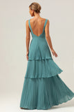 Eucalyptus Ruched A-Line Tiered Chiffon Bridesmaid Dress